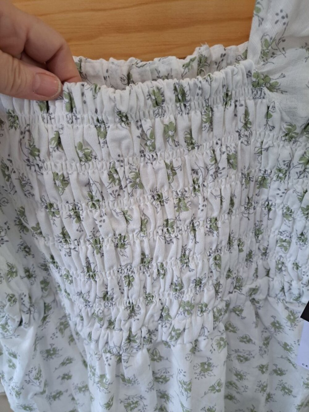 New 2XL Celebrity Pink Floral Smocked Puff Sleeve Babydoll Mini Dress White Gree - Picture 6 of 15
